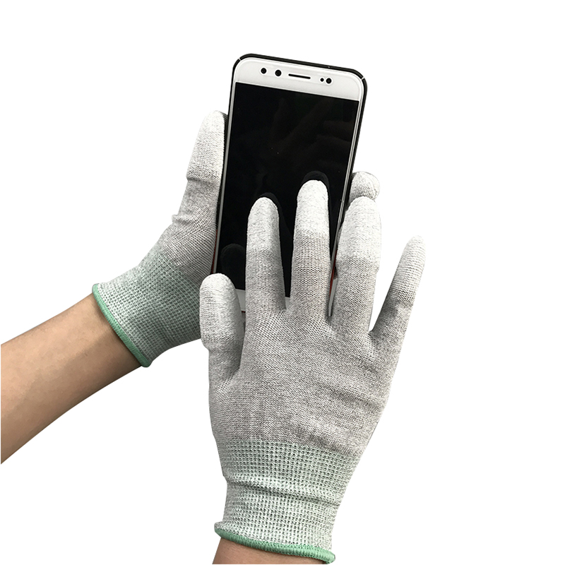 탄소 섬유 나일론 ESD 핑거 PU 코팅 장갑